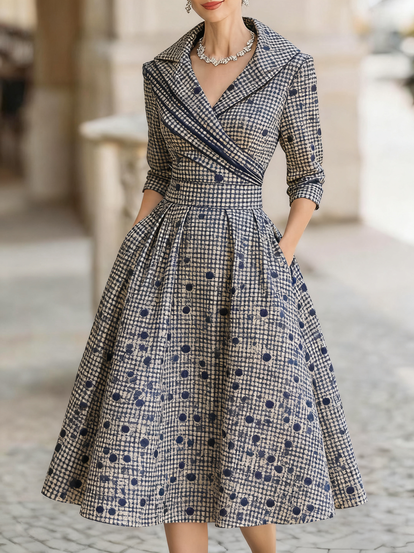 Women's abstract jacquard printed mid-length dress