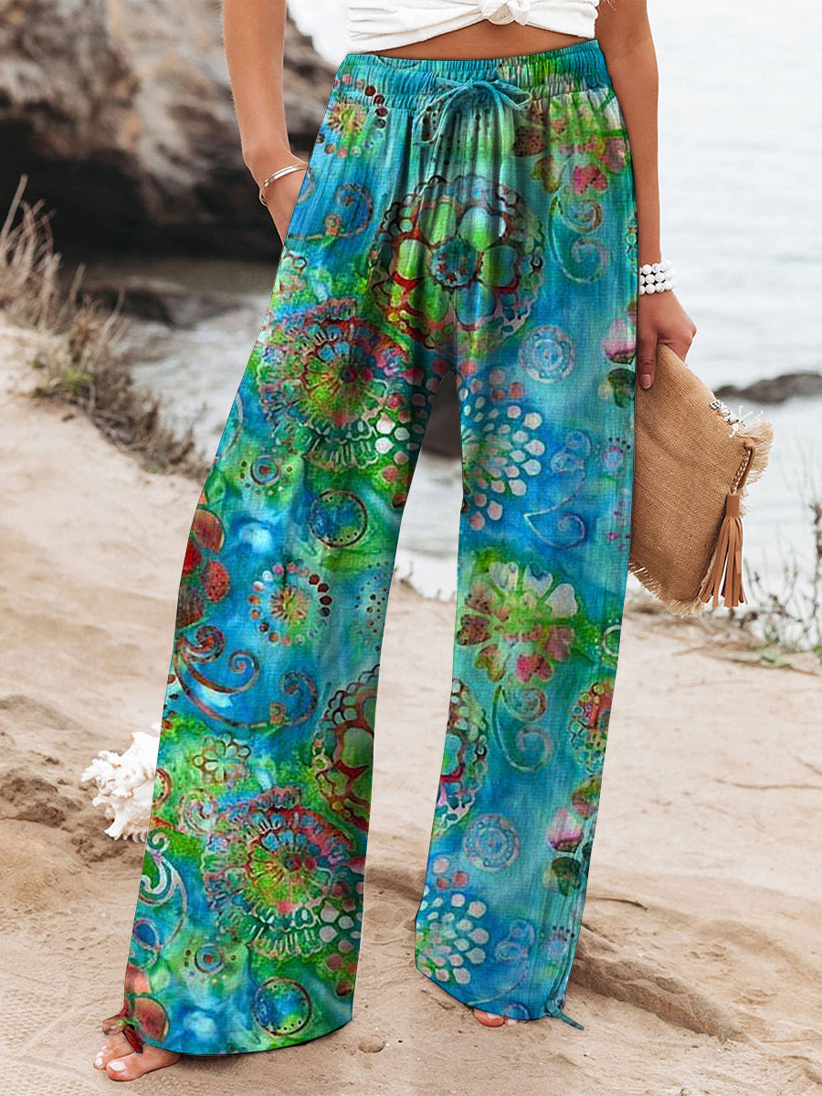 Sea anemone Women's Printed Cotton And Linen Casual Pants