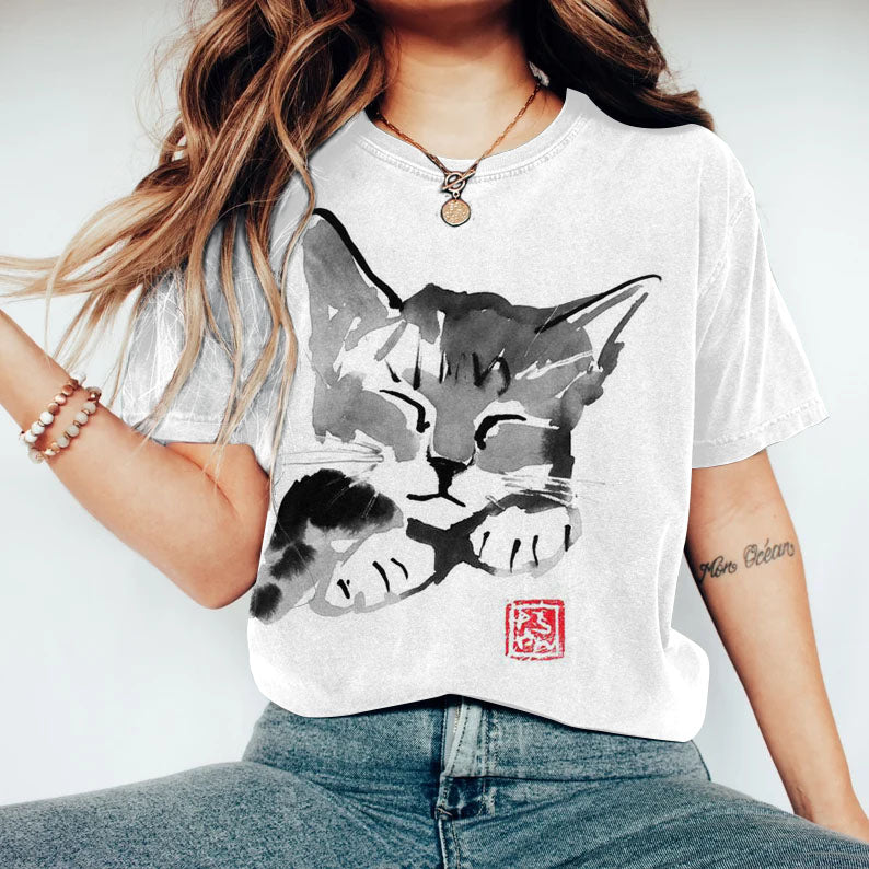 Women's Sleepy Cat Casual T-Shirt elevenforest