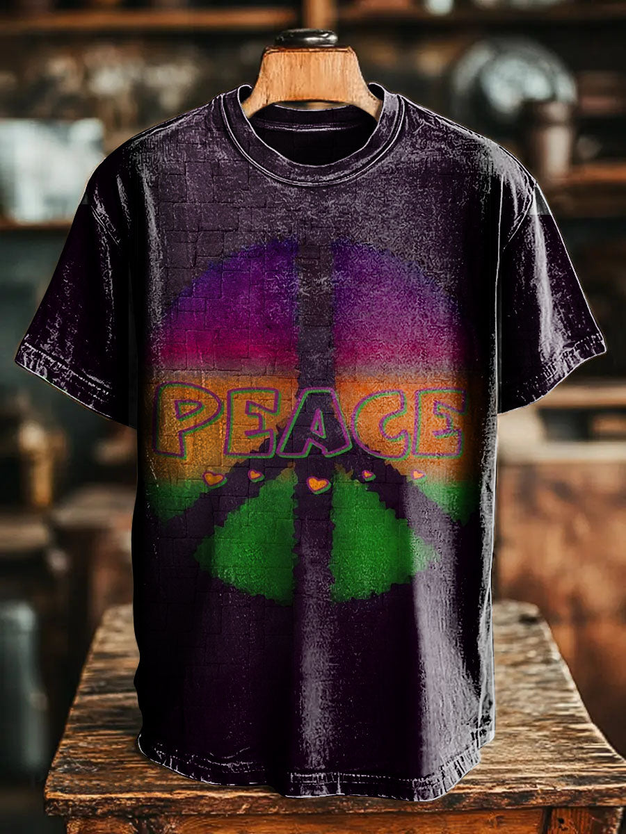 Hippie Peace Love Vintage Art Print Casual T-shirt For Men And Women