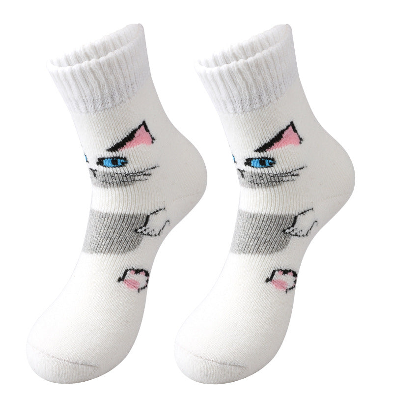 Comstylish Cute Cat Pattern Cozy Knit Mid-calf Socks