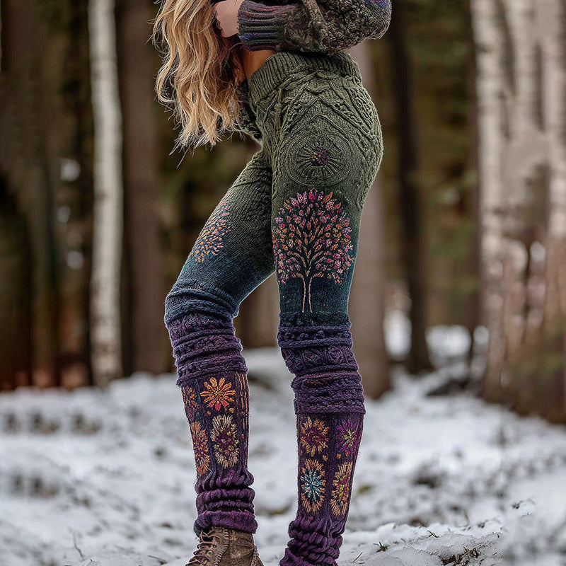 Comstylish Women's Vintage Floral And Tree Of Life Gradient Casual Leggings
