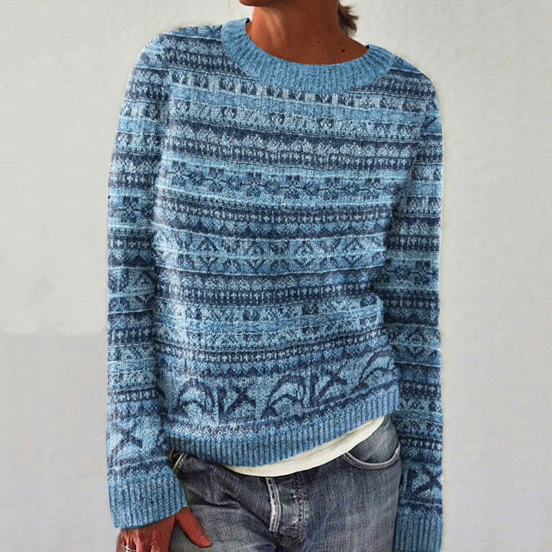 Vintage Fairman Island Pattern Contrast Crew Neck Sweater elevenforest