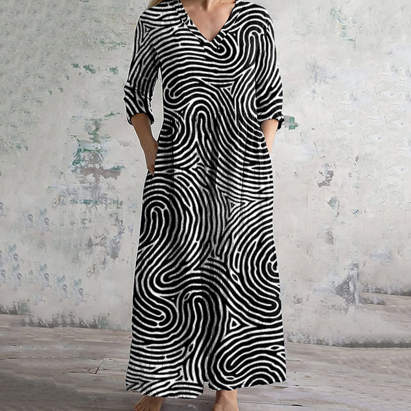 Vintage Illusion Art Pattern Women's Linen Dress artswardrobe