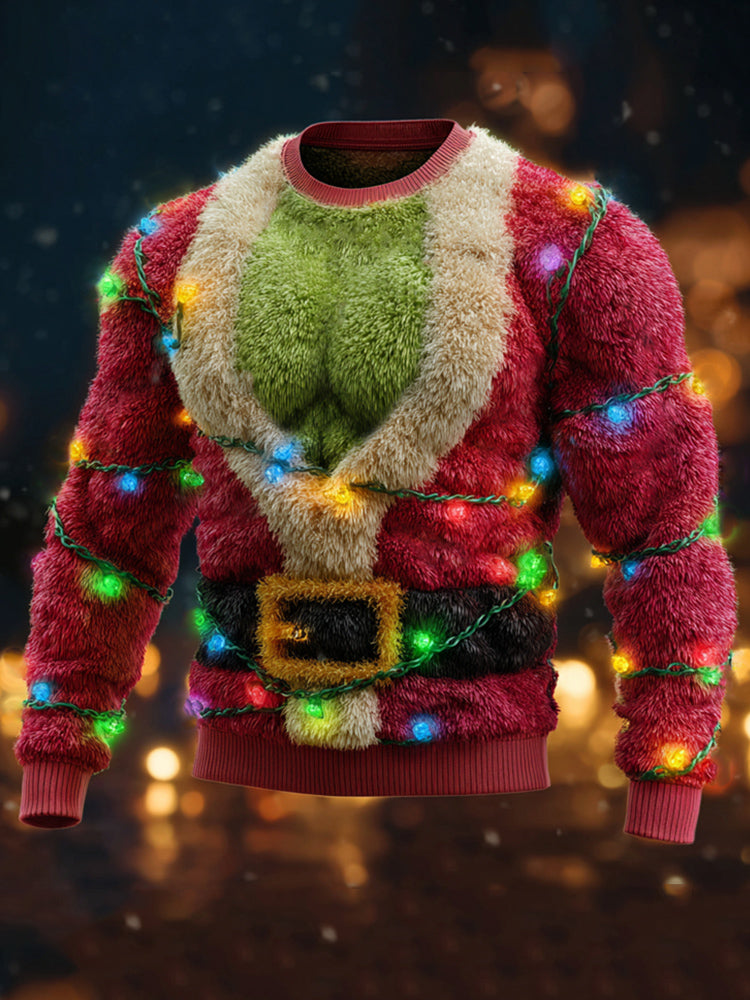 Comstylish Men's Christmas Lights Monster Santa Claus Cozy Plush Sweatshirt