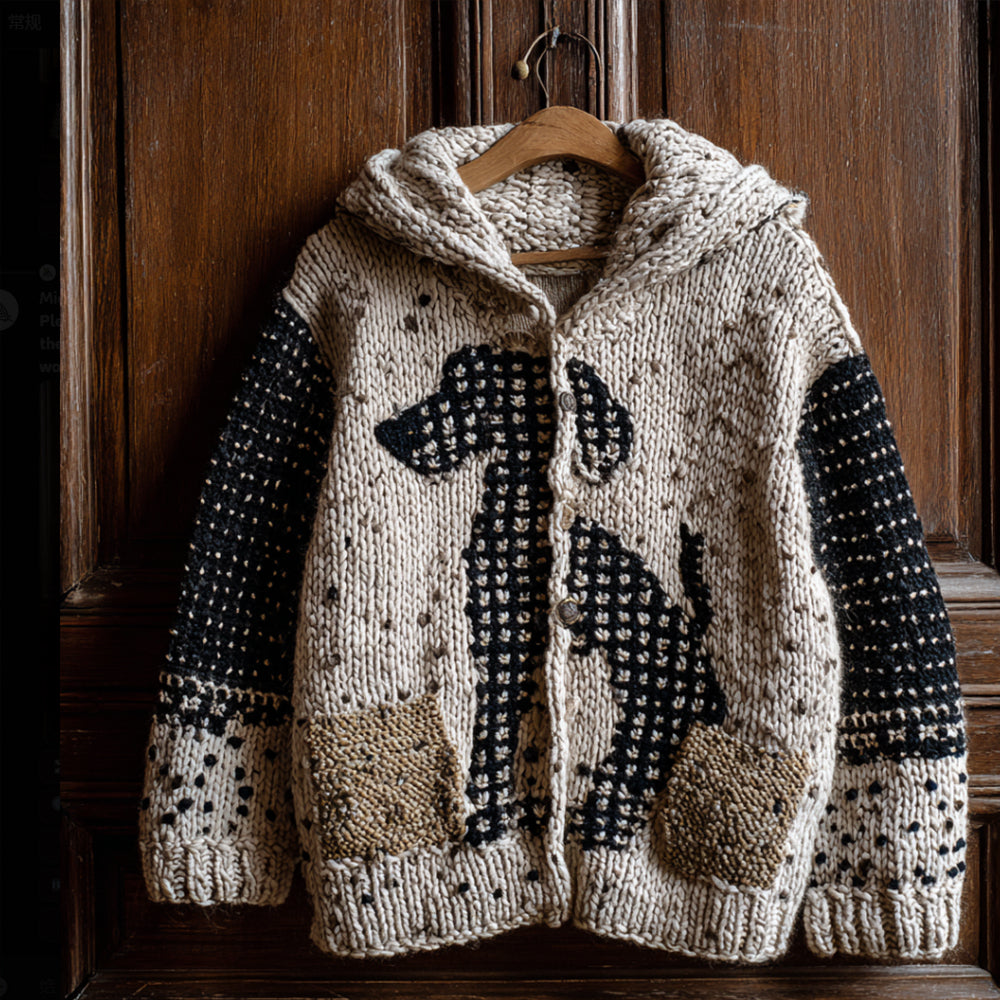 Vintage Spotted Dog Patchwork Cardigan Sweater artswardrobe