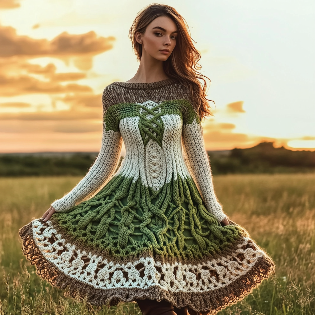 Women's Irish Celtic Knot Gradient Knit Sweater Dress artswardrobe