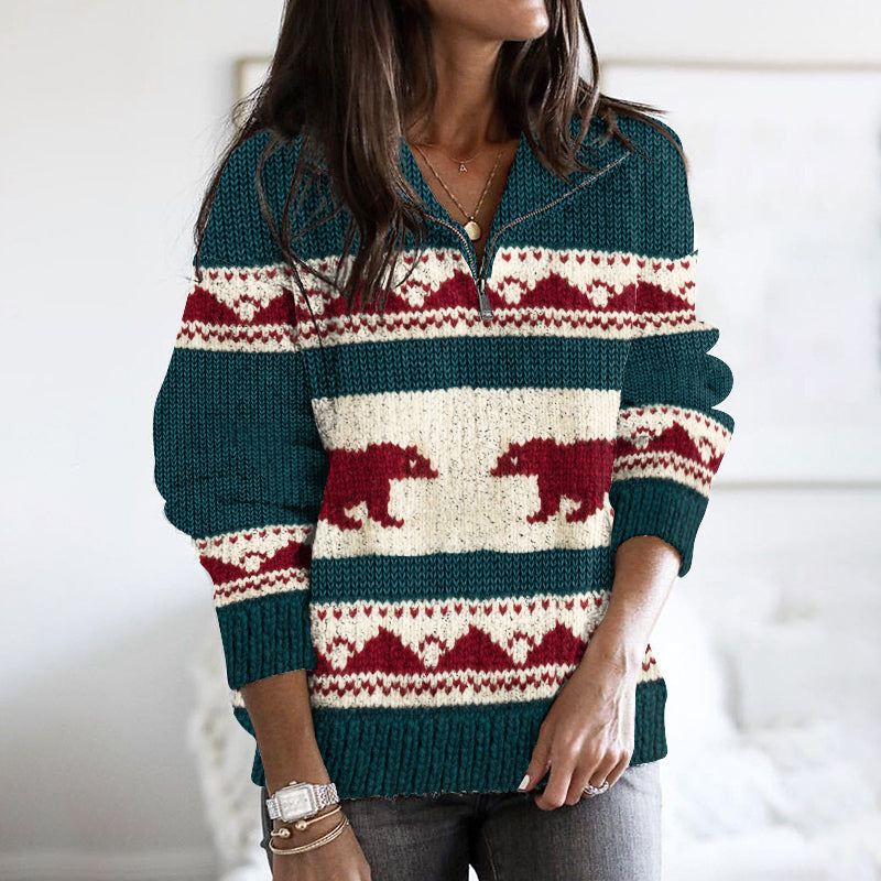 Vintage Canadian Bear Jacquard Knit Half-zip Sweater elevenforest