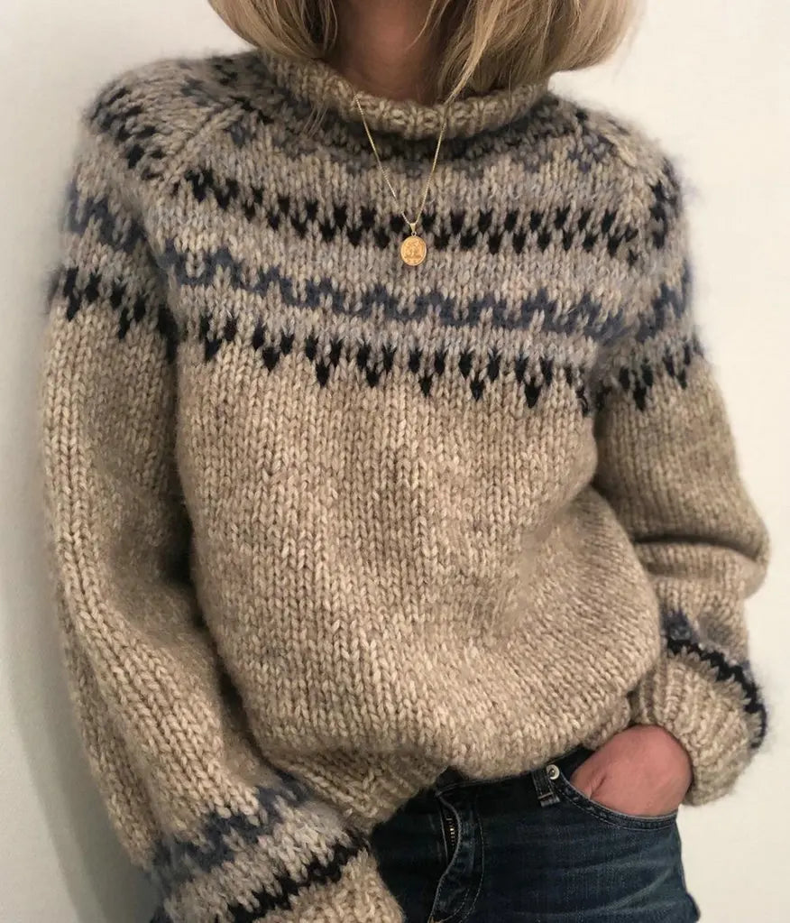 Bavlněný svetr se smíšeným neutrálním vzorem Fair Isle