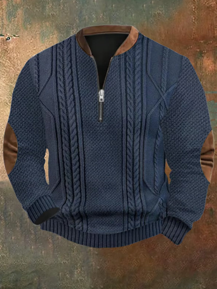 Men's Retro Christmas Print Zip Collar Sweatshirt artswardrobe