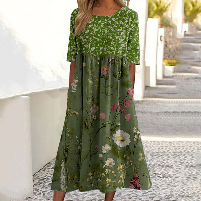 Women's Floral Casual Linen Short Sleeve Dress artswardrobe