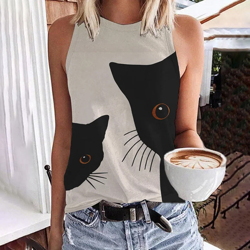 Abstract Creative Black Cat Family Painting Art Print Tank Top elevenforest