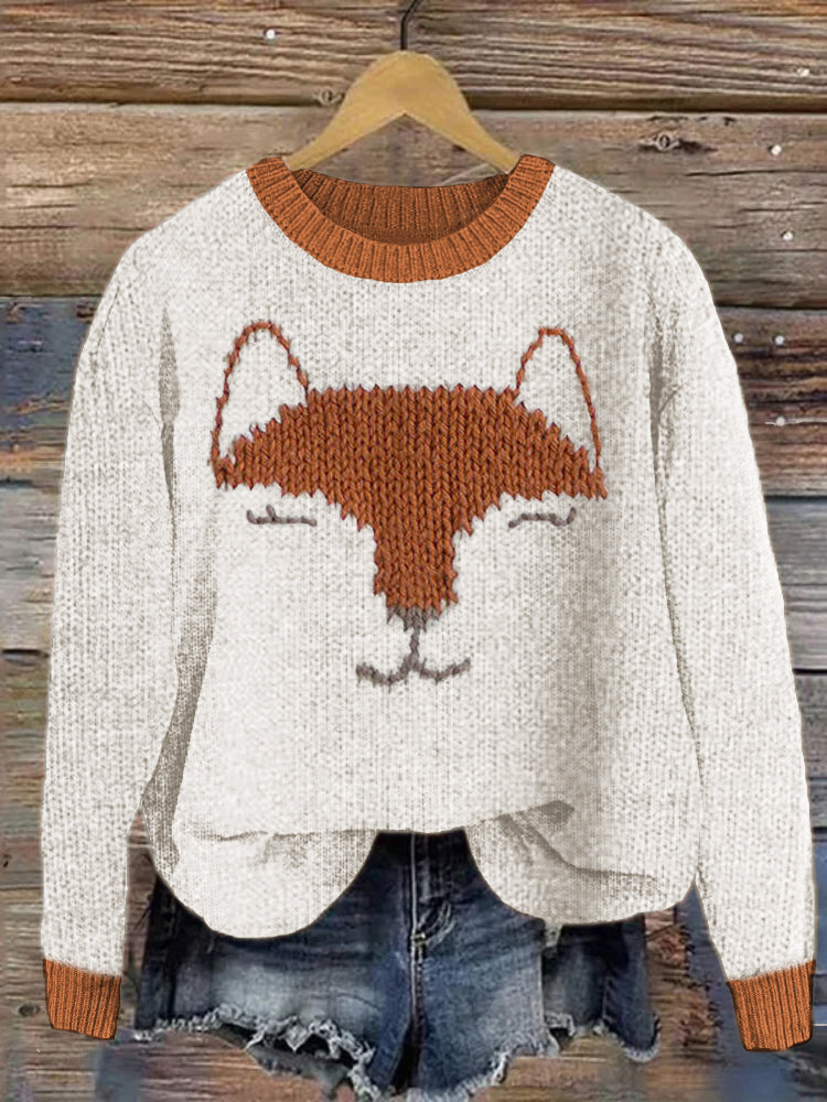 Fox Pattern Cozy Knit Sweater artswardrobe