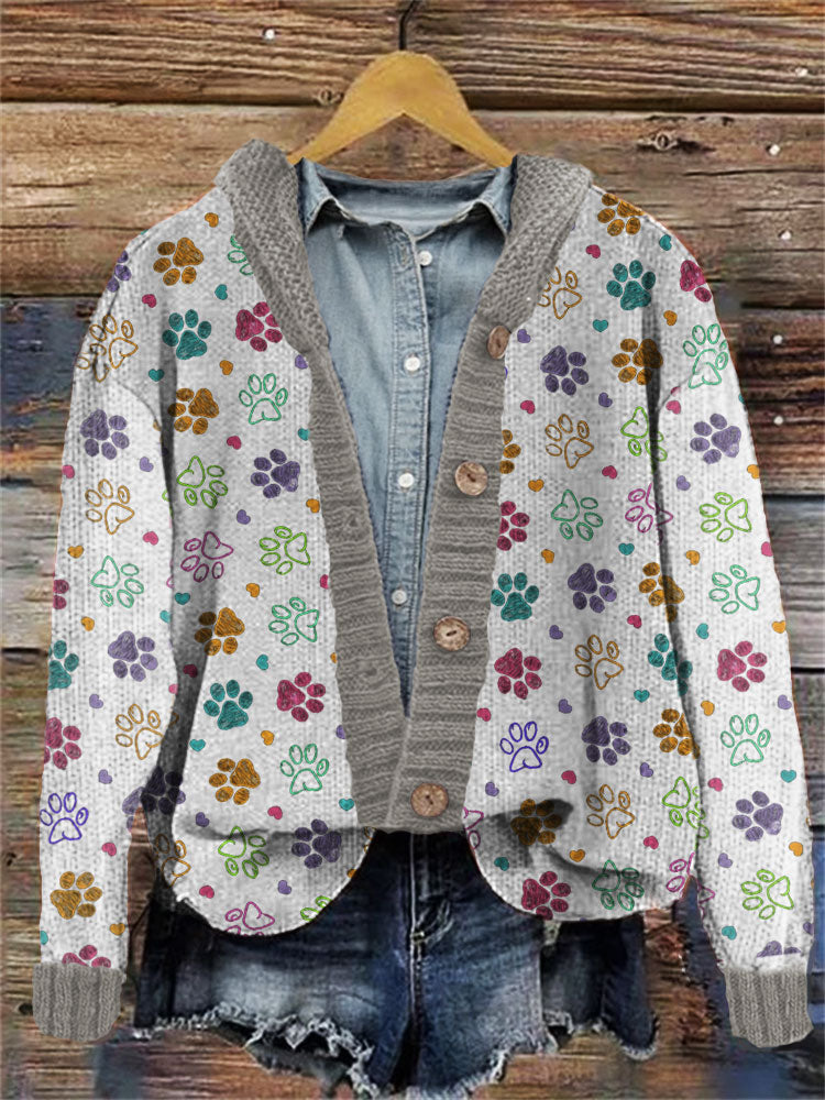 Comstylish Colorful Dog Paw Pattern Cozy Cardigan Sweater
