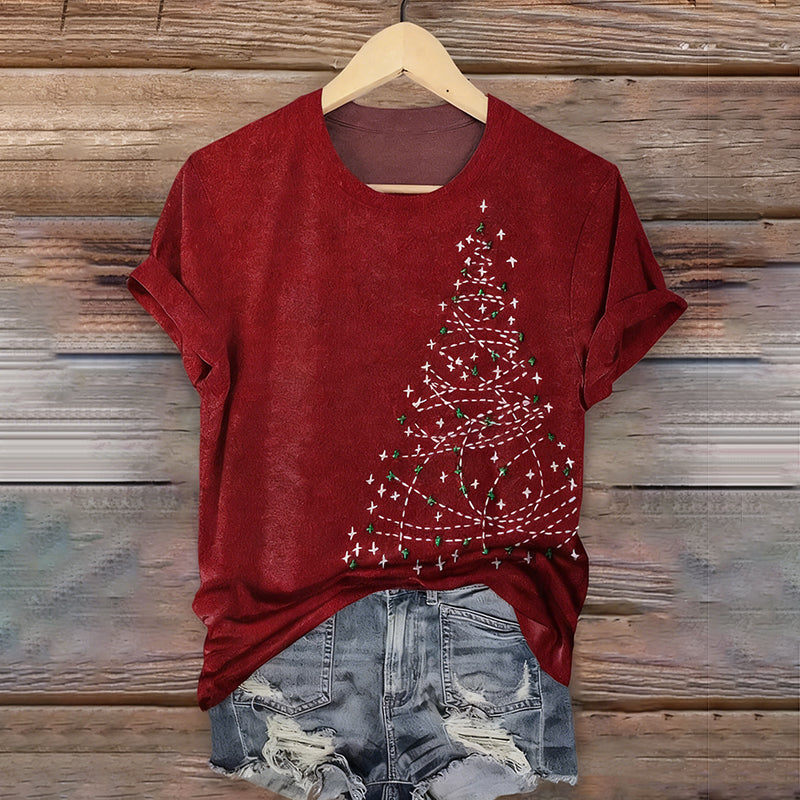 Comstylish Retro Christmas Tree Art Pattern Casual T-shirt