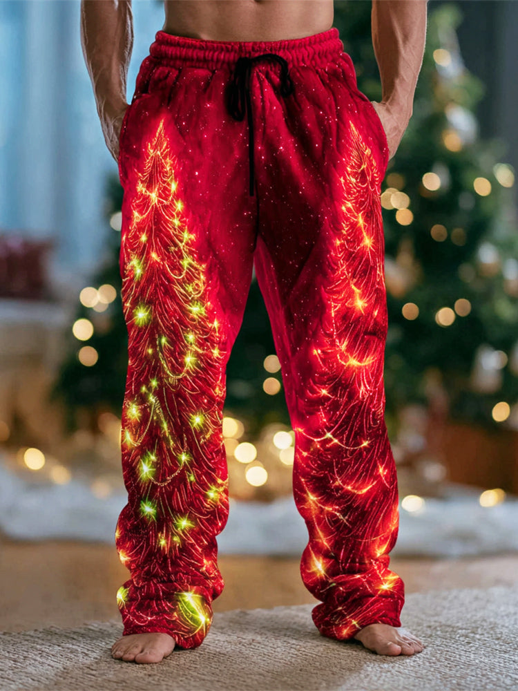 Comstylish Radiant Christmas Tree Men's Flannel Sweatpants