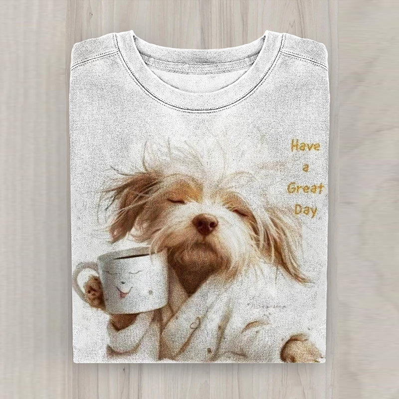 Comstylish Cute Dog Print Crew Neck Short Sleeved T-Shirt
