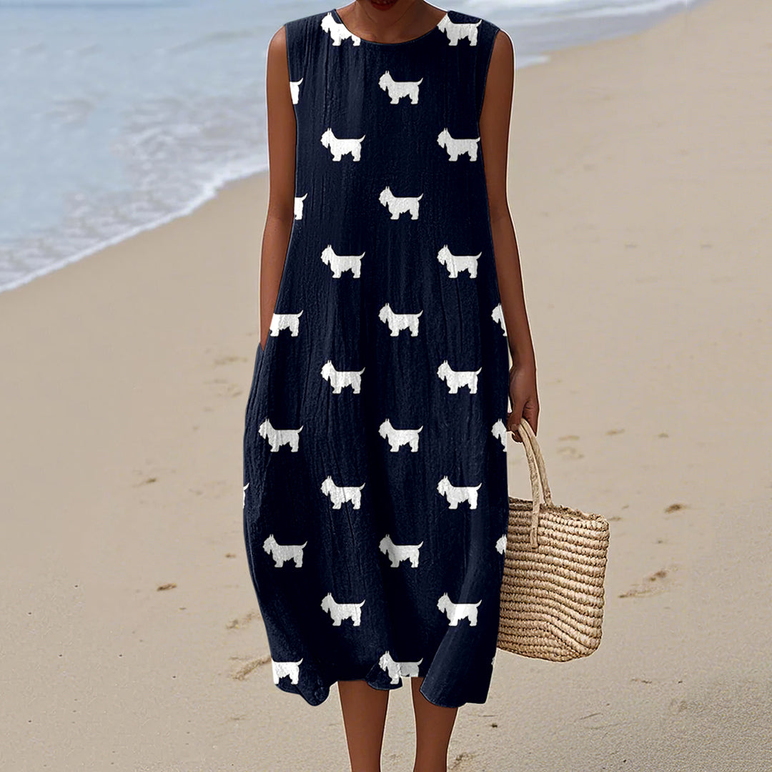 Women's Cute Scottish Terrier Print Midi Dress artswardrobe