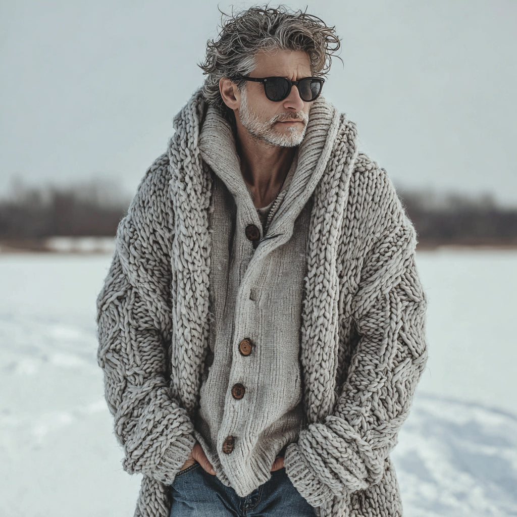 Men's Casual Fairman Island Chunky Knit Hooded Sweater Long Cardigan elevenforest