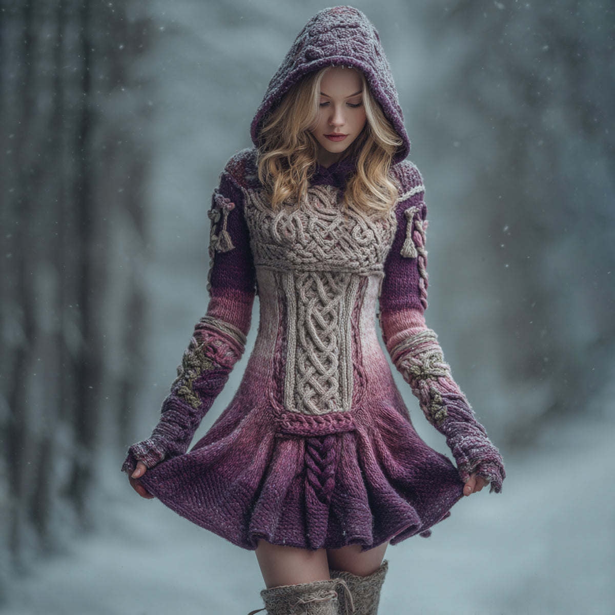 Women's Celtic Knot Ombre Hooded Sweater Dress elevenforest