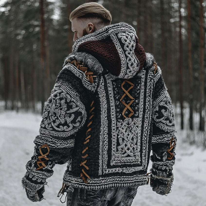 Men's Viking Celtic Knot Contrast Cozy Hooded Sweater artswardrobe