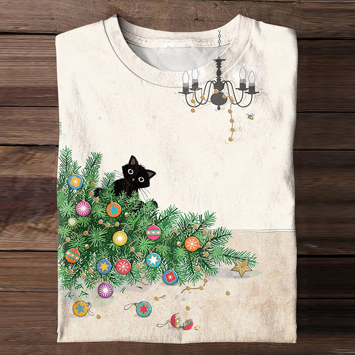 Christmas Funny Cat Print Long Sleeve T-Shirt elevenforest