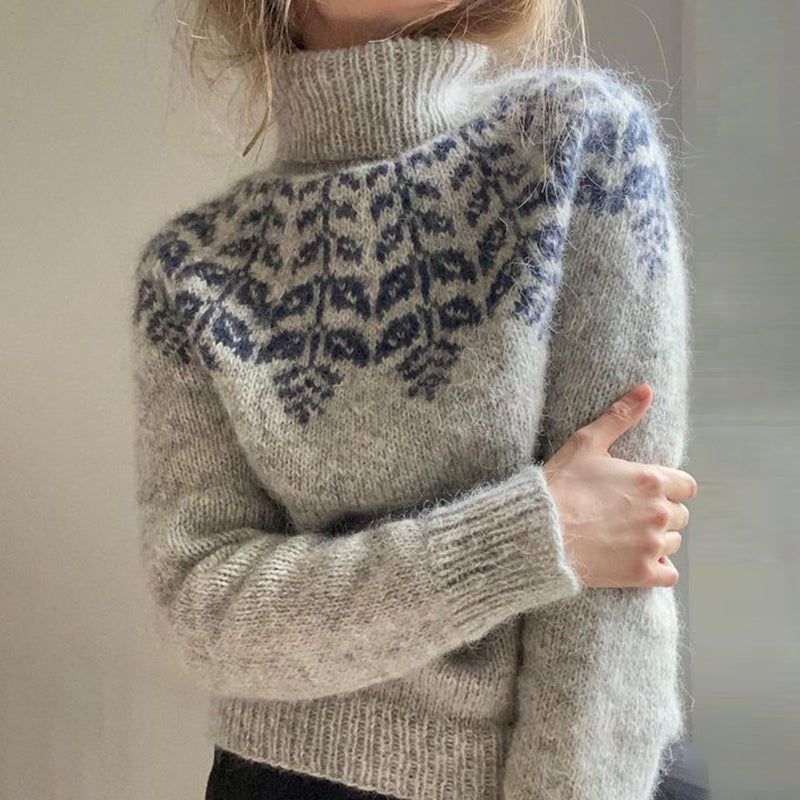 Vintage Icelandic Geometric Contrast Mid Neck Sweater elevenforest