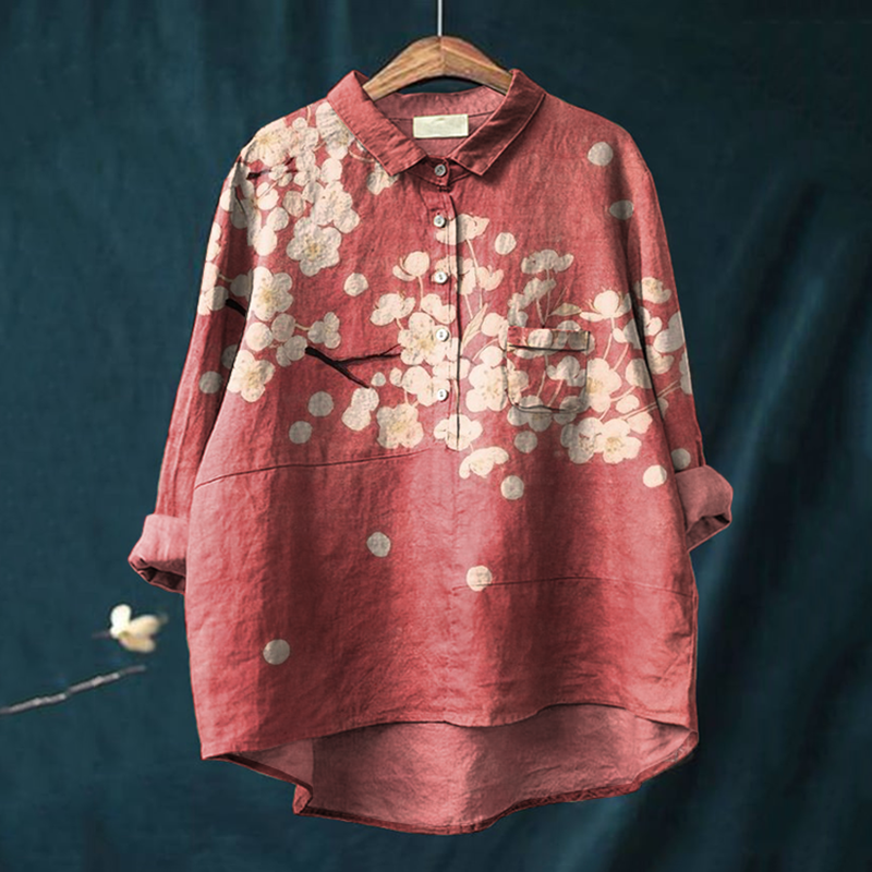Comstylish Japanese Art Cherry Blossom Print Blouse