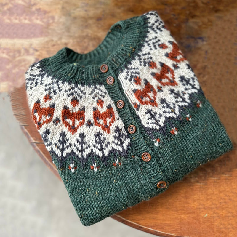 Icelandic Fox Ethnic Print Long Sleeve Knitted Cardigan elevenforest