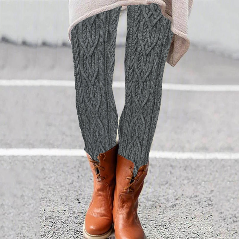 Vintage Aran Cable Knit Pattern Comfy Leggings elevenforest
