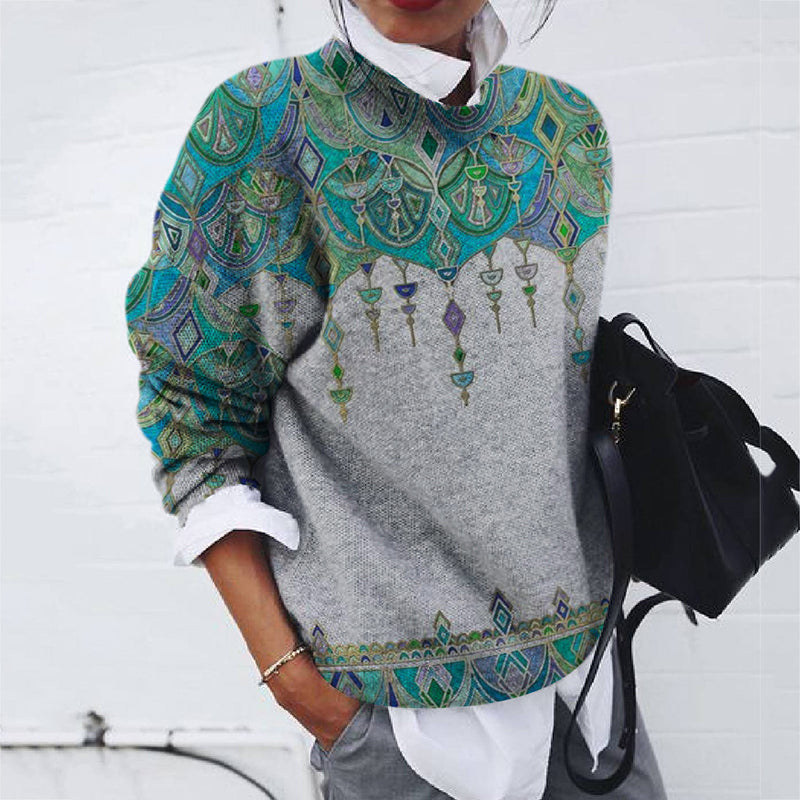 Fashion Ethnic Print Loose Long Sleeve Top elevenforest