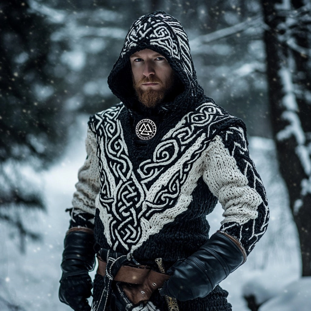 Men's Viking Vegvisir Celtic Chunky Hooded Sweater elevenforest