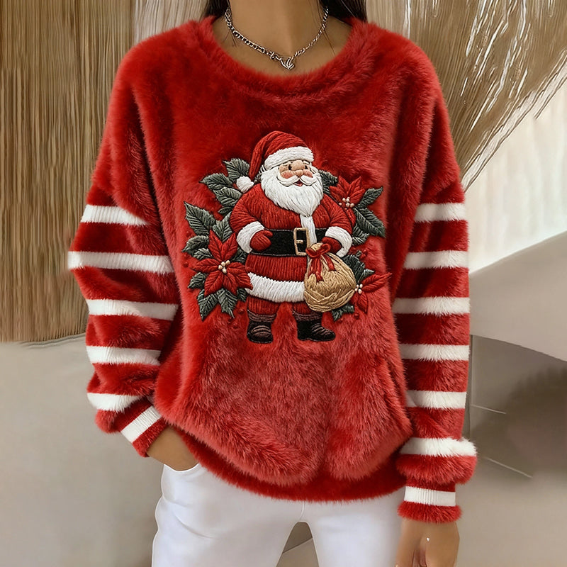 Comstylish Women's Christmas Santa Claus Print Casual Flannel Sweatshirt