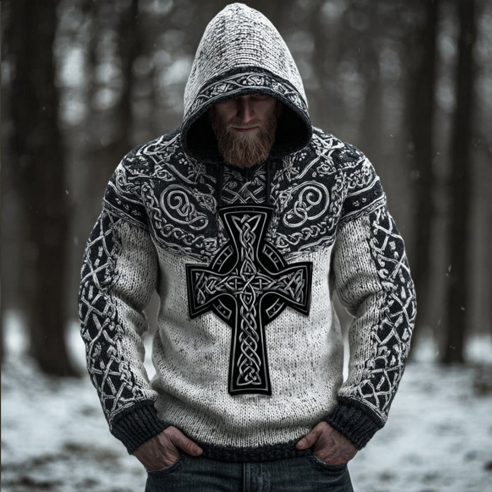 Men's Viking Style Mysterious Celtic Cross Hooded Sweater artswardrobe