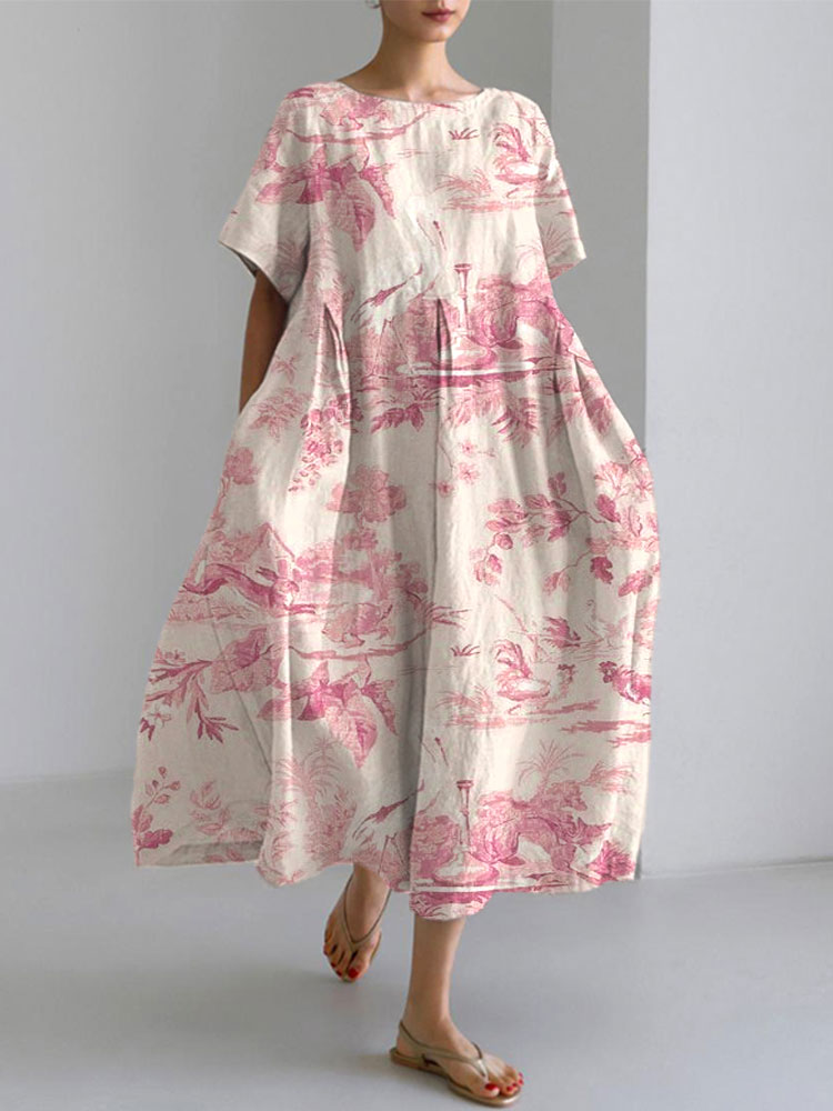 Women's Casual Pink Awareness Plants And Animals Printed Dress