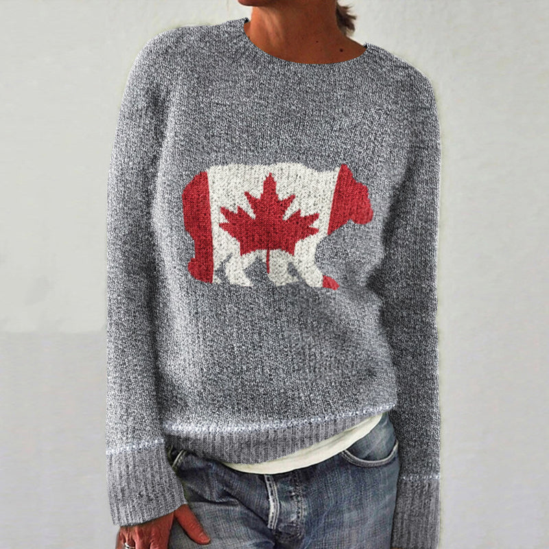 Canadian Flag Bear Pattern Cozy Knit Sweater elevenforest