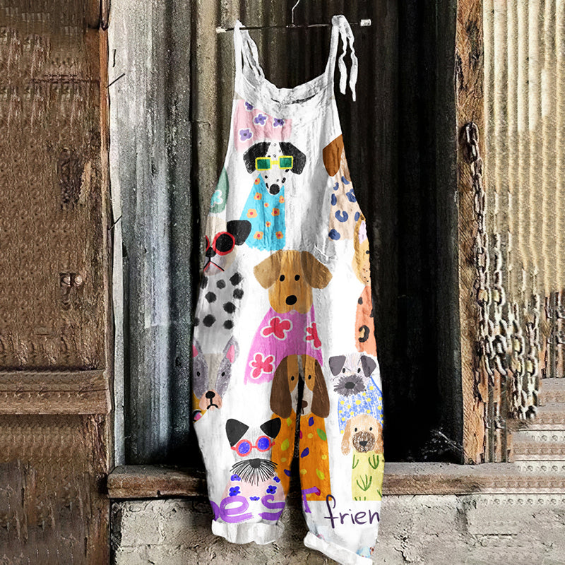 Comstylish Women'S Cute Dog Art Loose Casual Jumpsuit
