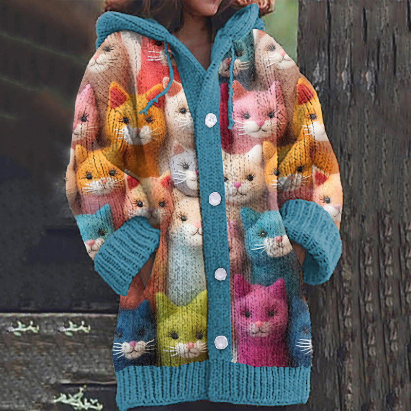 Vintage Cute Cats Art Cardigan Sweater elevenforest