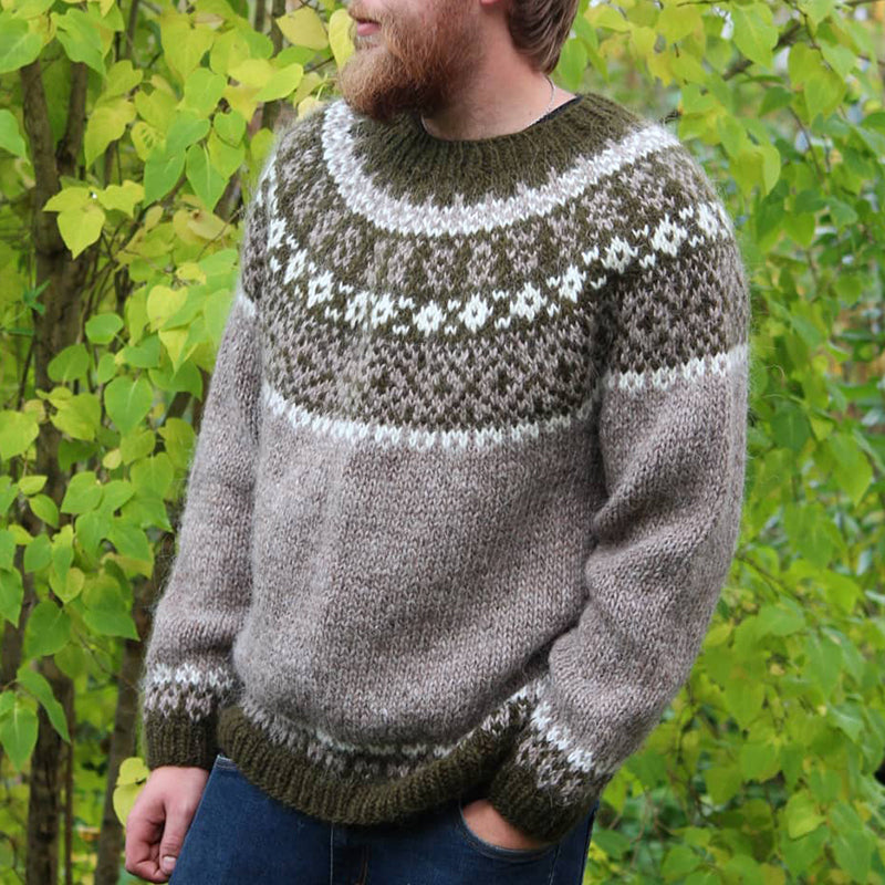 Vintage Knitted Warm Jacquard Iceland Crew Neck Sweater elevenforest