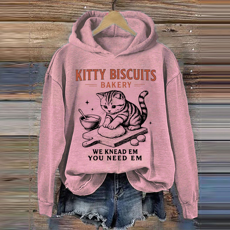 Comstylish Women's Cute Kitty Biscuits Bakery Print Hoodie