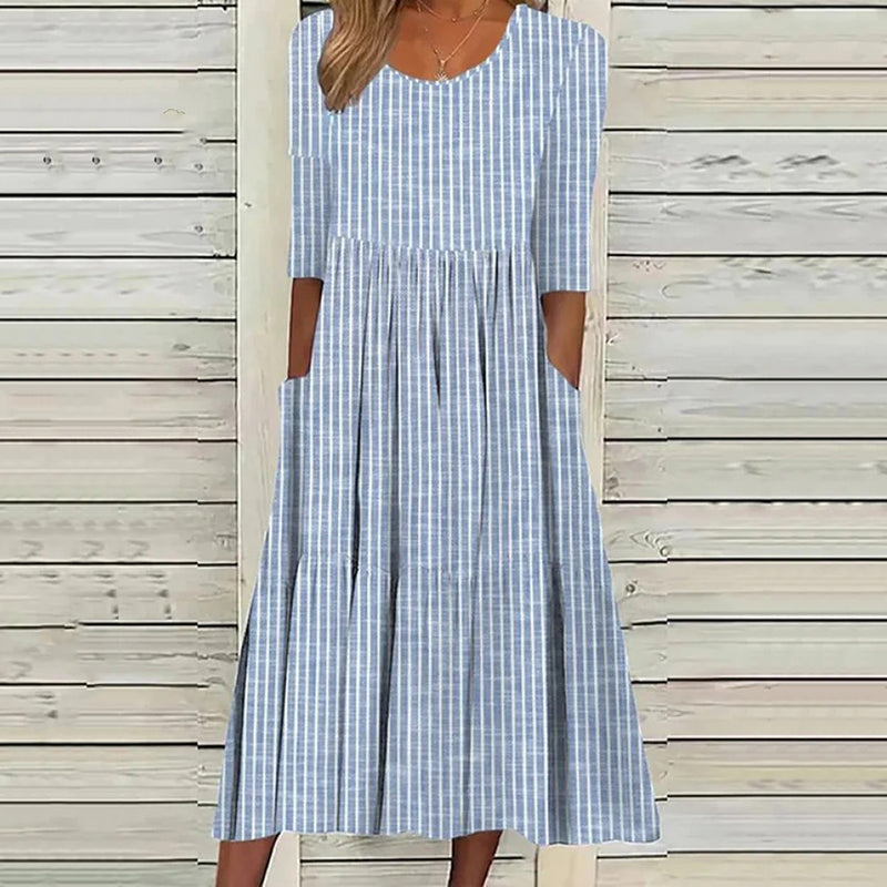 Women's Vintage Stripe Pattern Print Dress artswardrobe