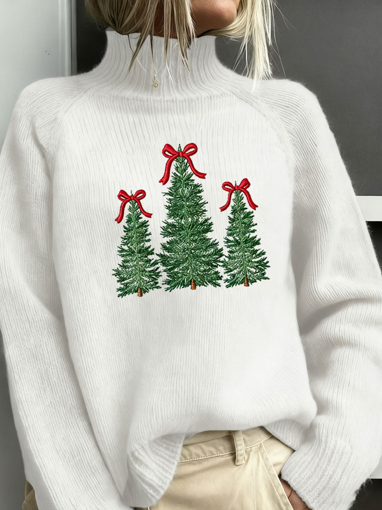 Merry Christmas Tree Knitted Print Sweater artswardrobe