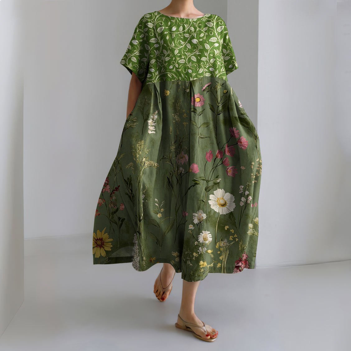 Women's Floral Casual Linen Dress artswardrobe