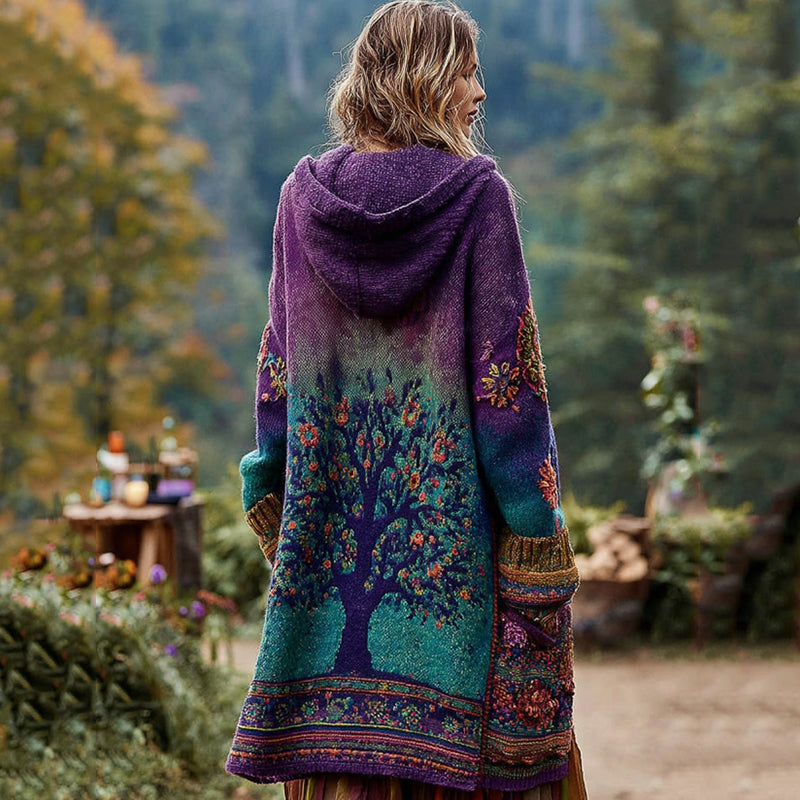 Comstylish Women's Tree Of Life Gradient Cozy Hooded Cardigan