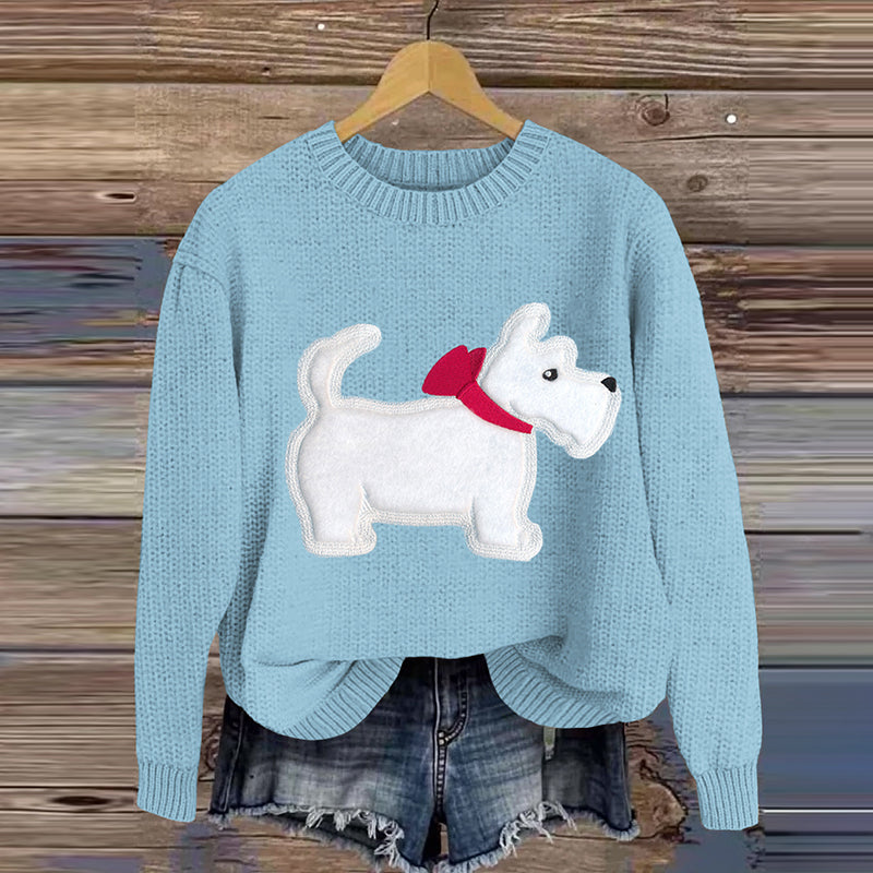 Comstylish Vintage Scottish Terrier Knit Sweater With Bow