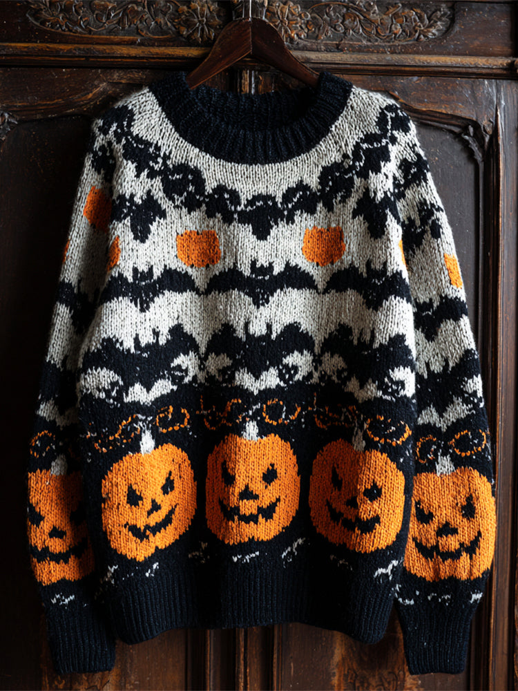 Halloween Pumpkin Lights & Bats Men's Icelandic Sweater artswardrobe