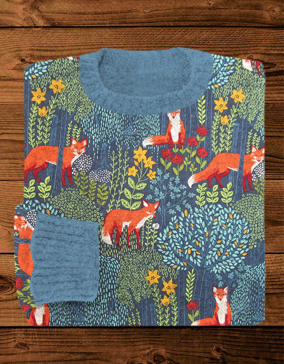 Fox in the Forest Graphic Vintage Cozy Knit Sweater artswardrobe