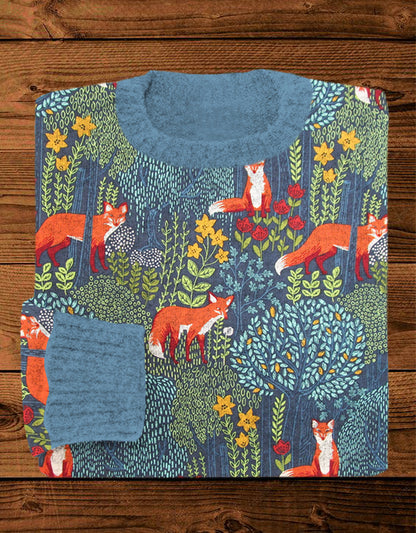 Fox in the Forest Graphic Vintage Cozy Knit Sweater artswardrobe