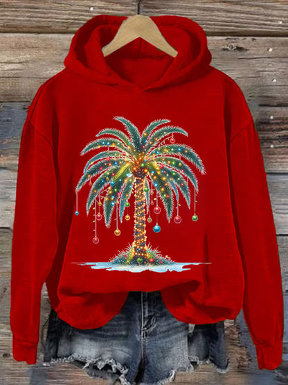 Comstylish Women's Christmas Palm Tree Printed Casual Hoodie