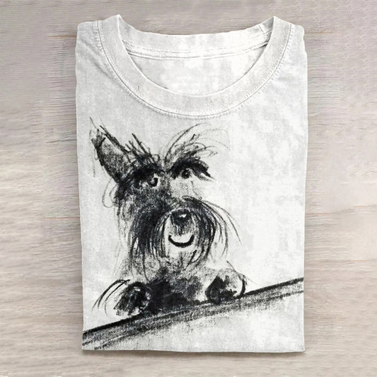 Comstylish Scrawled Puppy Art Cute Dog Print Casual Short Sleeve T-Shirt